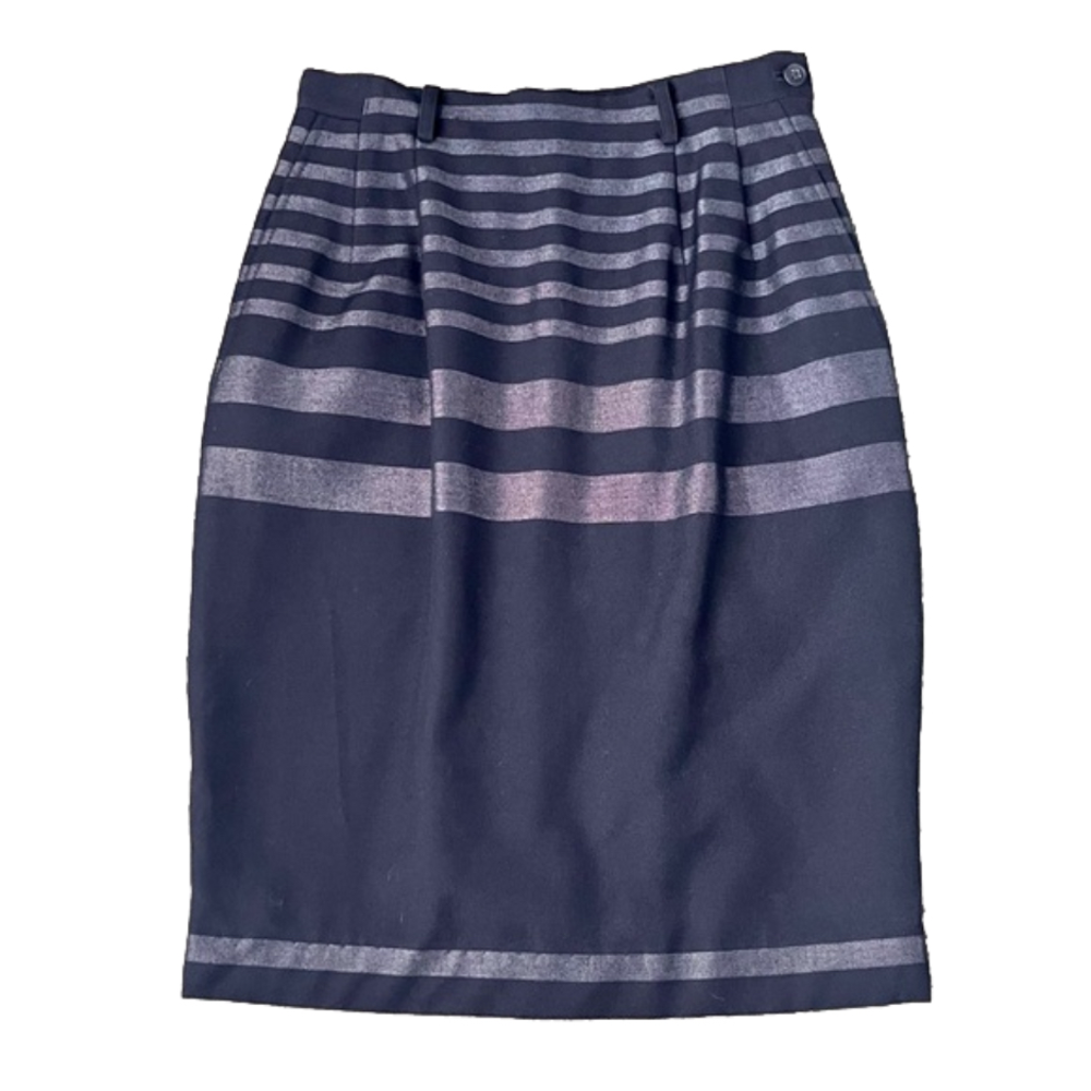Vintage Matsuda Japanese Designer High Waist Black Striped Pencil Skirt